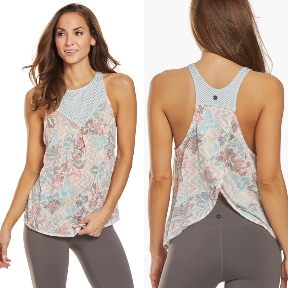 PrAna Cream Horchata Printed High Neck Split Back Valentina Tank